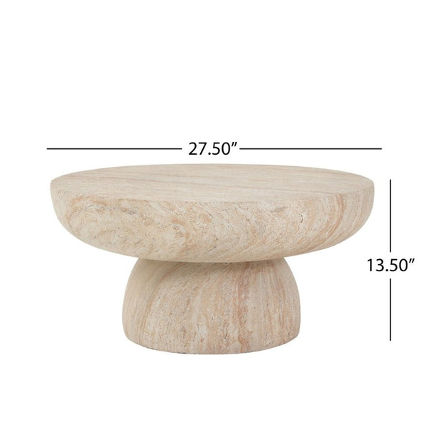 English Elm 27.5 Inch Round MGO Coffee Table Weather Resistant Low Profile Indoor Outdoor Use N772P262020N