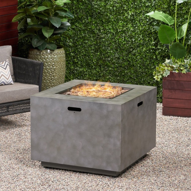 English Elm Outdoor Square Iron Propane Fire Pit 50000 BTU Concealed Tank Patio Heater Stone Gray N772P357843C