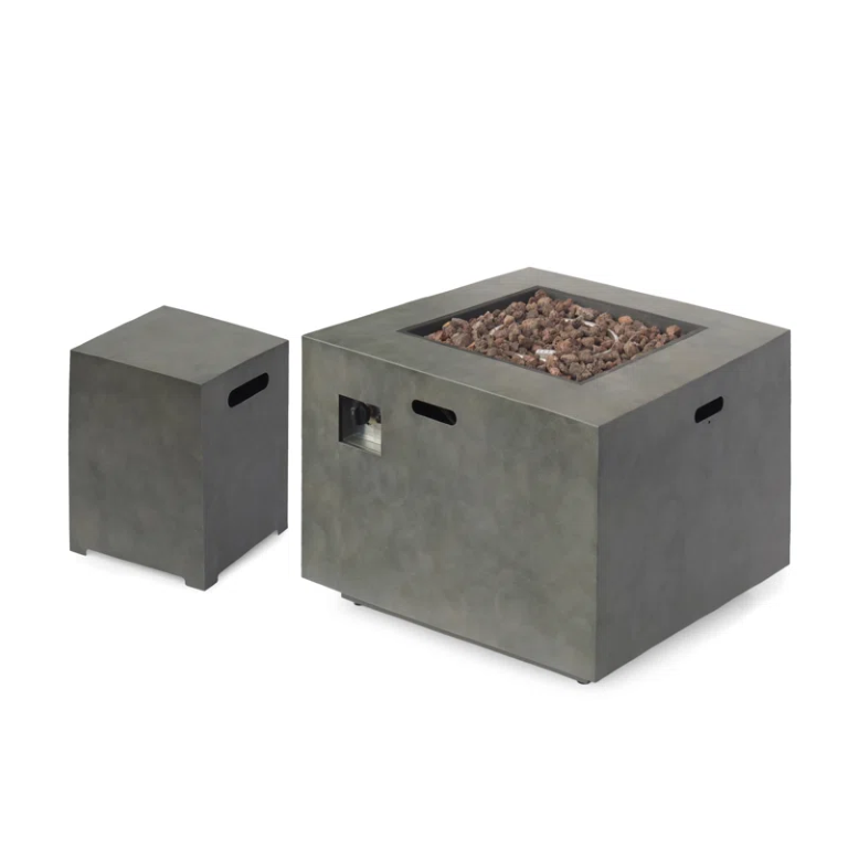English Elm Square Powder Coated Iron Propane Fire Pit 50000 BTU Outdoor Patio Entertainer N772P357843C_67760.00CONR