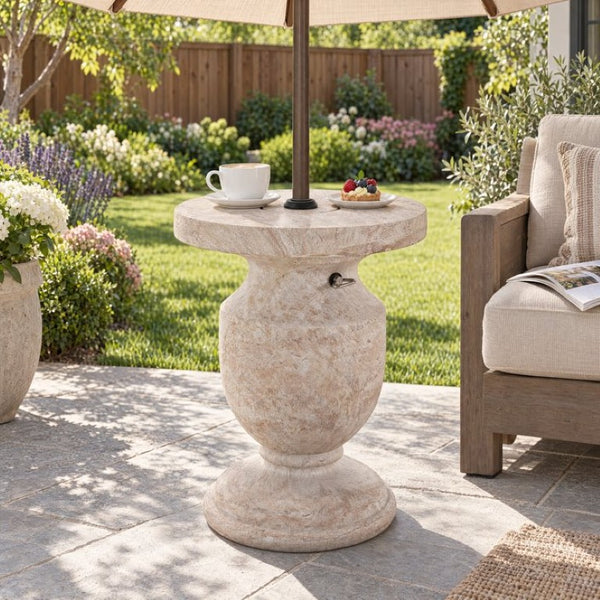 English Elm Mgo Travertine Finish Patio Umbrella Side Table Outdoor Weather Resistant Base N772P358135N