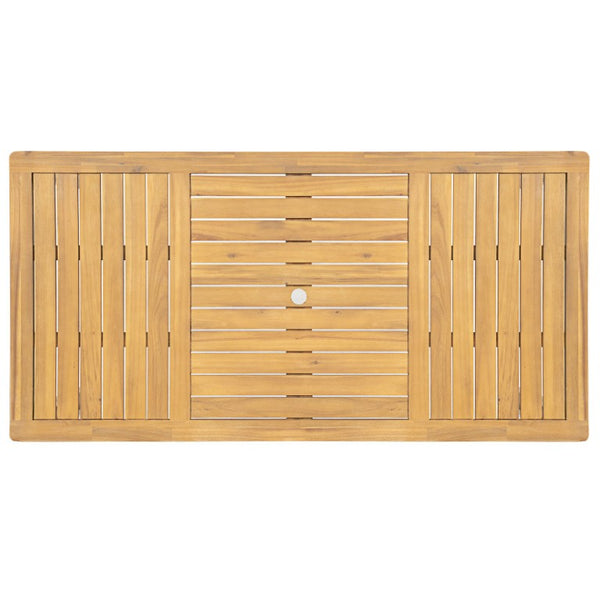 English Elm French Bistro Outdoor Dining Set Acacia Table Six Woven PE Rattan Chairs Umbrella Ready N772P378178T_69958.00-3