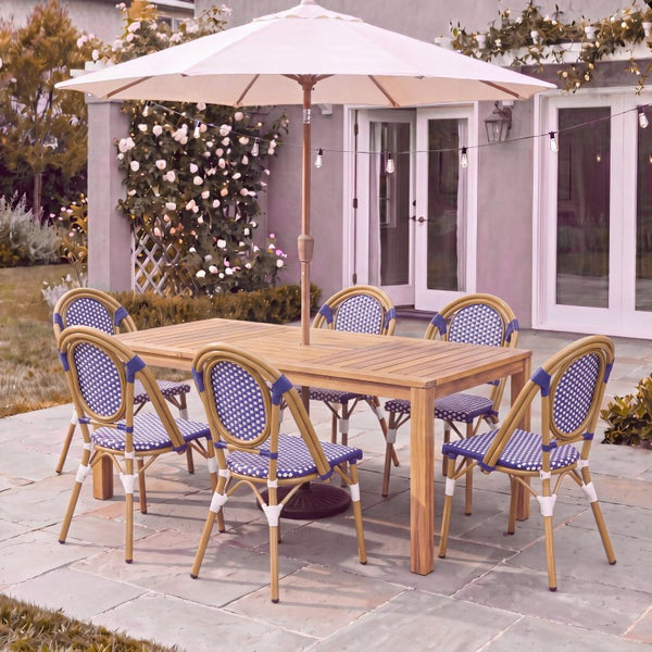 English Elm Outdoor Acacia Wood Reclining Chaise Lounge with Woven Rope Accents and MGO Side Table Teak, White + Blue N772P378178T_69959.00-3