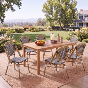 English Elm French Bistro Outdoor Dining Set Acacia Table Rattan Chairs Seats Six Patio N772P378178T_69959.00BLK-3