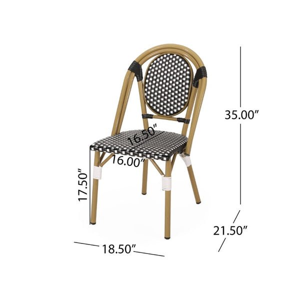 English Elm French Bistro Outdoor Dining Set Acacia Table Rattan Chairs Seats Six Patio N772P378178T_69959.00BLK-3