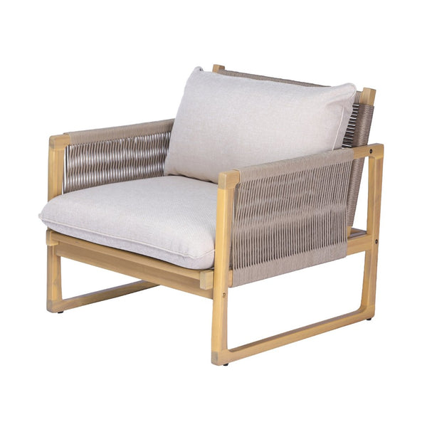 English Elm Modern Acacia Wood Patio Club Chair with Woven Rope Weave and Thick Cushioned Seat N772P378215L