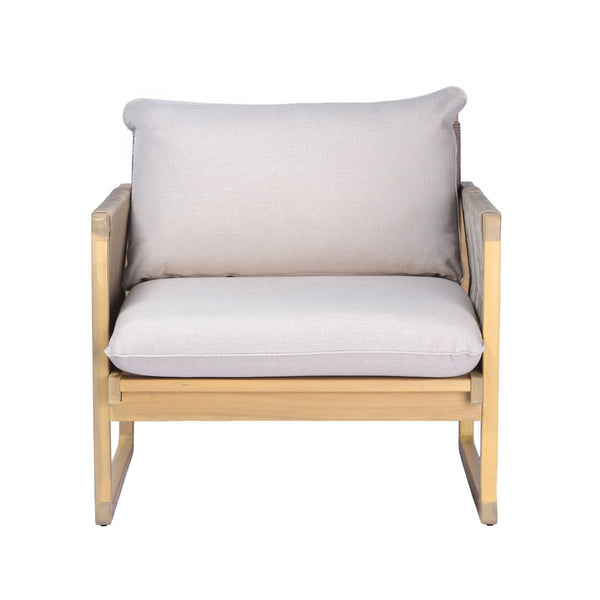 English Elm Modern Acacia Wood Patio Club Chair with Woven Rope Weave and Thick Cushioned Seat N772P378215L