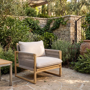 English Elm Modern Acacia Wood Patio Club Chair with Woven Rope Weave and Thick Cushioned Seat N772P378215L