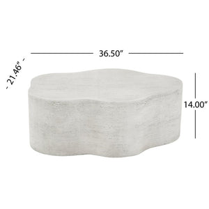 English Elm Cloud-Shaped MGO Coffee Table Travertine Finish Sculptural Indoor Outdoor Modern N772P379524W