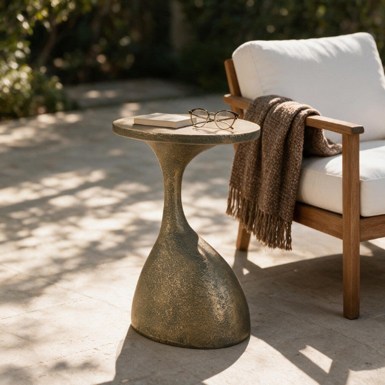 English Elm Outdoor MGO Oval Side Table Hand Painted Bronze Finish Sculptural Patio Accent N772P379525G