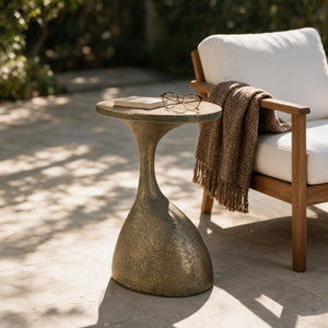 English Elm Outdoor MGO Oval Side Table Hand Painted Bronze Finish Sculptural Patio Accent N772P379525G