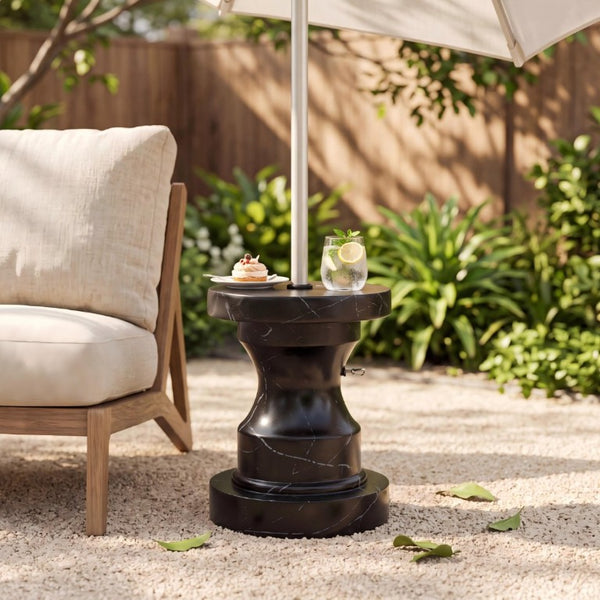 English Elm Mgo Outdoor Umbrella Side Table with Stone Inspired Finish and Weather Resistant MGO Build N772P386626B