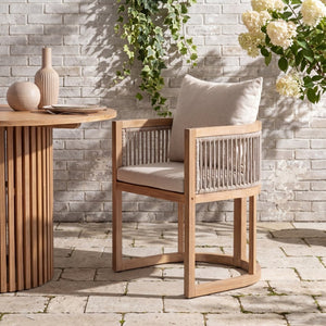 English Elm Outdoor Acacia Wood Dining Chair Teak Finish Rope Accents Cushion Patio Seating N772P395549L
