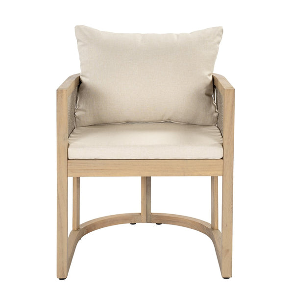 English Elm Outdoor Acacia Wood Dining Chair Teak Finish Rope Accents Cushion Patio Seating N772P395549L