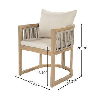 English Elm Outdoor Acacia Wood Dining Chair Teak Finish Rope Accents Cushion Patio Seating N772P395549L