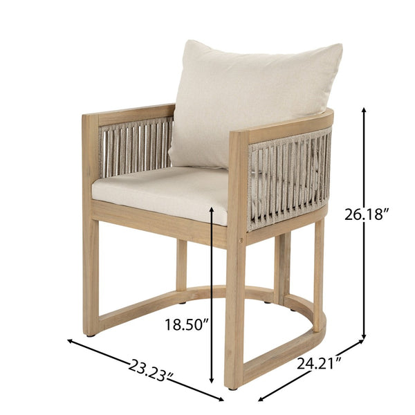 English Elm Outdoor Acacia Wood Dining Chair Teak Finish Rope Accents Cushion Patio Seating N772P395549L