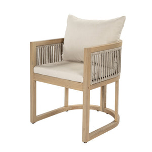 English Elm Outdoor Acacia Wood Dining Chair Teak Finish Rope Accents Cushion Patio Seating N772P395549L