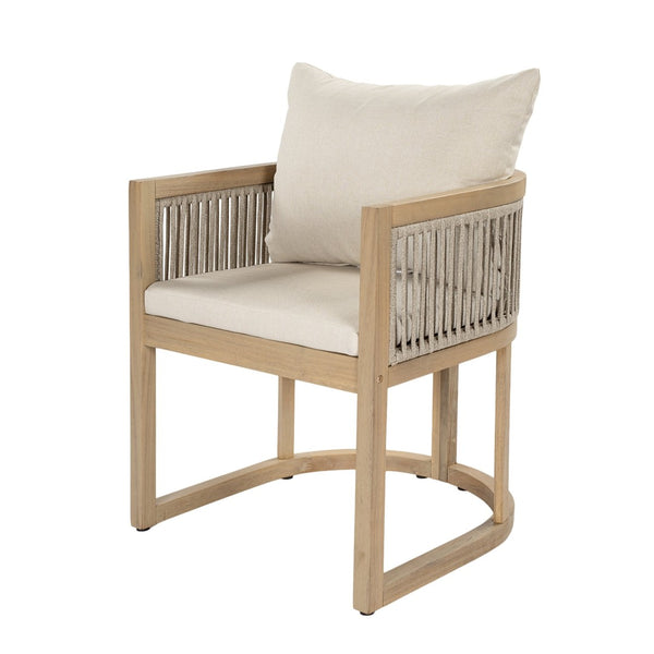 English Elm Outdoor Acacia Wood Dining Chair Teak Finish Rope Accents Cushion Patio Seating N772P395549L