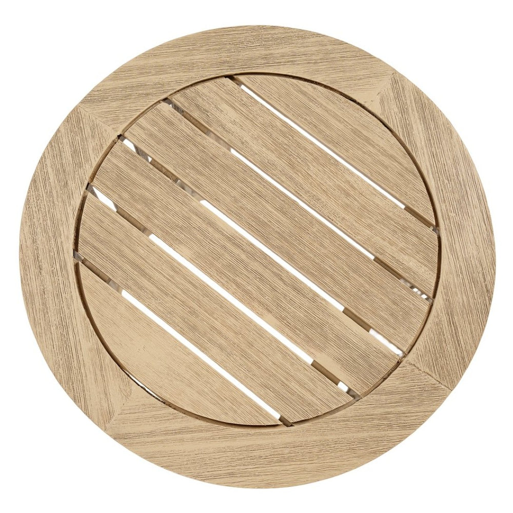 English Elm Outdoor Acacia Wood Round Accent Table with Woven Rope Shelf for Patio or Sunroom N772P395550L