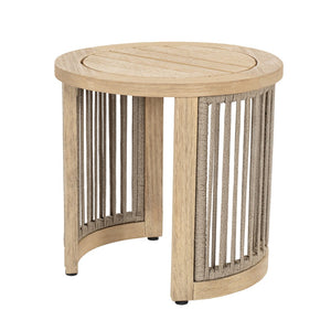 English Elm Outdoor Acacia Wood Round Accent Table with Woven Rope Shelf for Patio or Sunroom N772P395550L