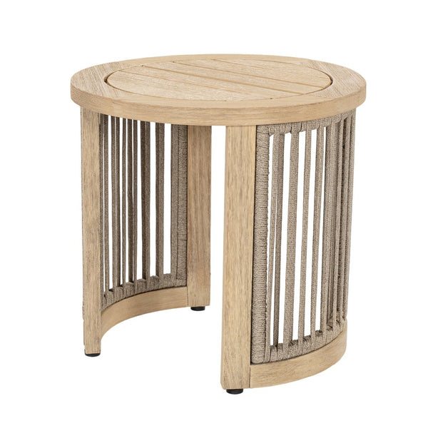 English Elm Outdoor Acacia Wood Round Accent Table with Woven Rope Shelf for Patio or Sunroom N772P395550L