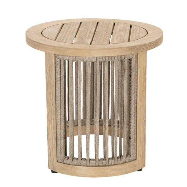 English Elm Outdoor Acacia Wood Round Accent Table with Woven Rope Shelf for Patio or Sunroom N772P395550L