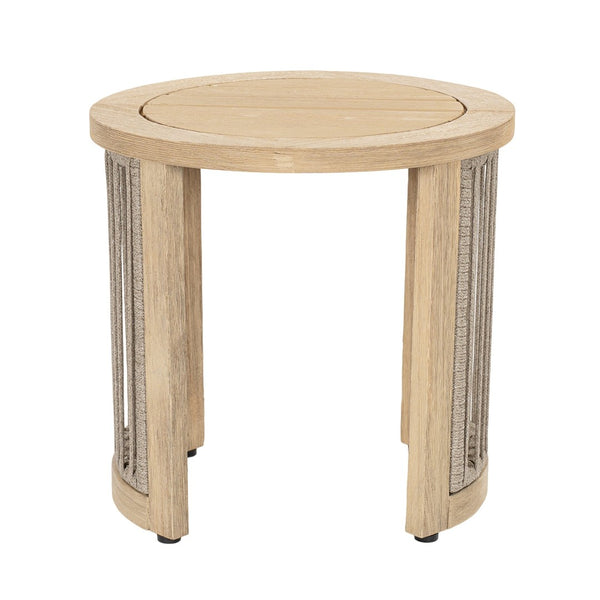 English Elm Outdoor Acacia Wood Round Accent Table with Woven Rope Shelf for Patio or Sunroom N772P395550L