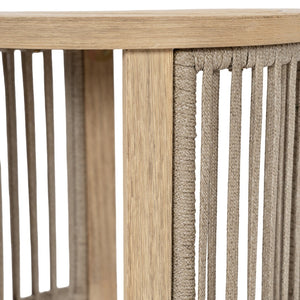 English Elm Outdoor Acacia Wood Round Accent Table with Woven Rope Shelf for Patio or Sunroom N772P395550L