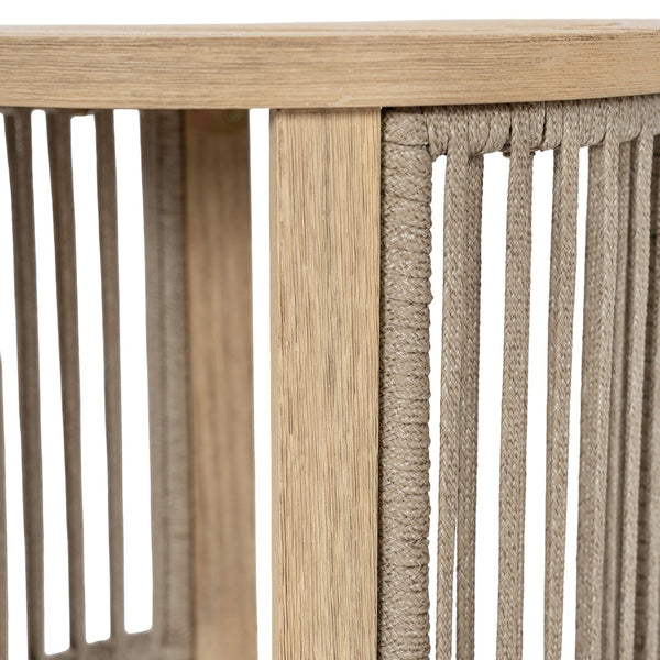 English Elm Outdoor Acacia Wood Round Accent Table with Woven Rope Shelf for Patio or Sunroom N772P395550L