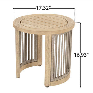 English Elm Outdoor Acacia Wood Round Accent Table with Woven Rope Shelf for Patio or Sunroom N772P395550L
