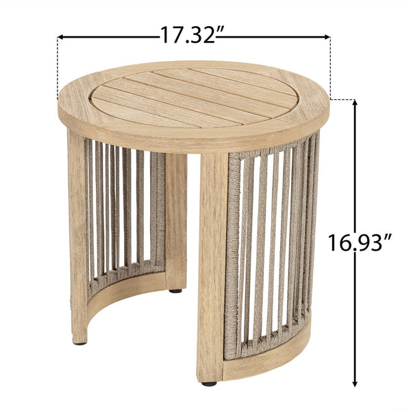 English Elm Outdoor Acacia Wood Round Accent Table with Woven Rope Shelf for Patio or Sunroom N772P395550L