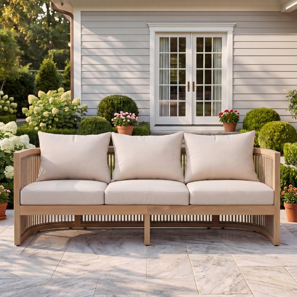 English Elm Outdoor Acacia Wood Sofa with Rope Weave Detail and Cushions for Patio or Deck N772P395551L