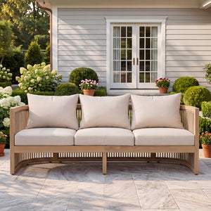 English Elm Outdoor Acacia Wood Sofa with Rope Weave Detail and Cushions for Patio or Deck N772P395551L
