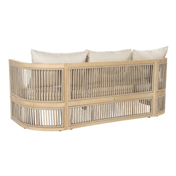 English Elm Outdoor Acacia Wood Sofa with Rope Weave Detail and Cushions for Patio or Deck N772P395551L