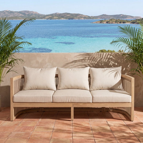 English Elm Outdoor Acacia Wood Sofa with Rope Weave Detail and Cushions for Patio or Deck N772P395551L
