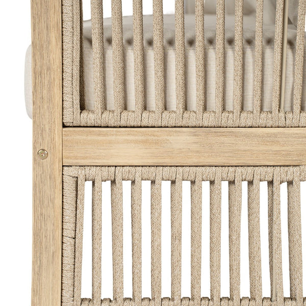 English Elm Outdoor Acacia Wood Sofa with Rope Weave Detail and Cushions for Patio or Deck N772P395551L