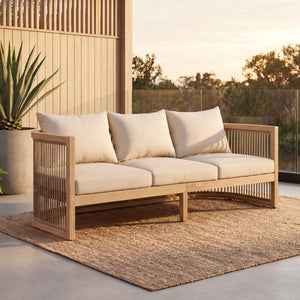 English Elm Outdoor Acacia Wood Sofa with Rope Weave Detail and Cushions for Patio or Deck N772P395551L