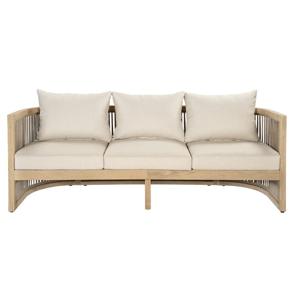 English Elm Outdoor Acacia Wood Sofa with Rope Weave Detail and Cushions for Patio or Deck N772P395551L