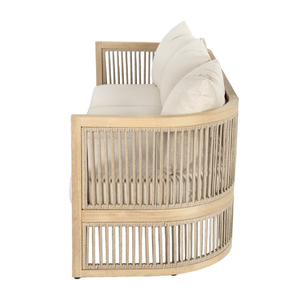 English Elm Outdoor Acacia Wood Sofa with Rope Weave Detail and Cushions for Patio or Deck N772P395551L