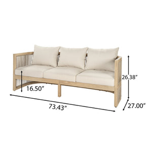 English Elm Outdoor Acacia Wood Sofa with Rope Weave Detail and Cushions for Patio or Deck N772P395551L