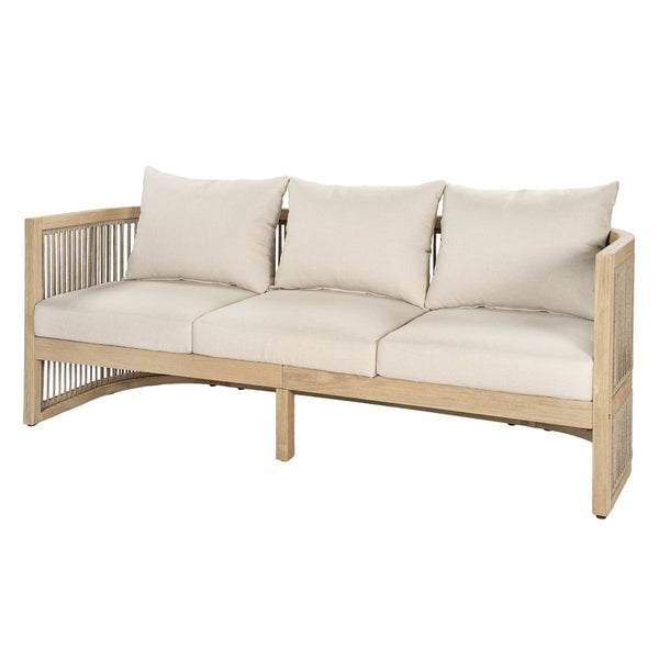 English Elm Outdoor Acacia Wood Sofa with Rope Weave Detail and Cushions for Patio or Deck N772P395551L