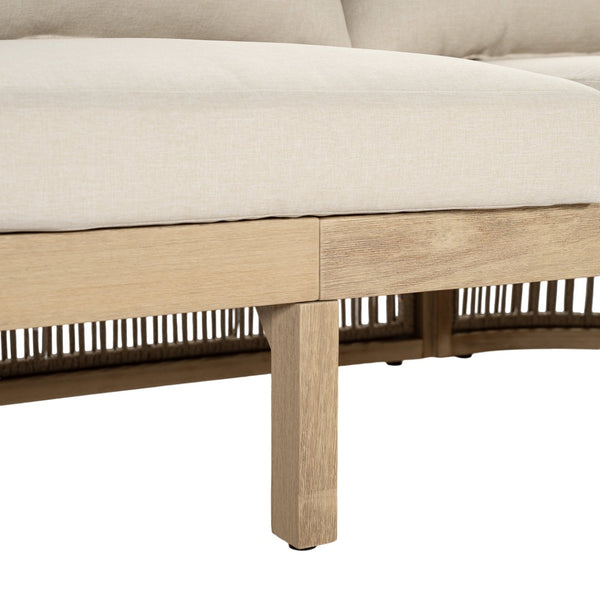 English Elm Outdoor Acacia Wood Sofa with Rope Weave Detail and Cushions for Patio or Deck N772P395551L