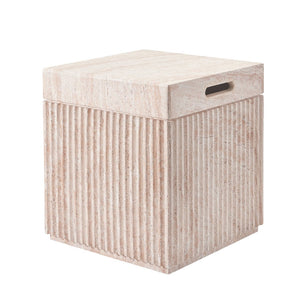 English Elm Mgo Fluted Travertine Effect Side Table Handcrafted Cylindrical Accent for Patio or Living Room N772P406690T