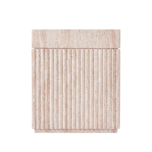 English Elm Mgo Fluted Travertine Effect Side Table Handcrafted Cylindrical Accent for Patio or Living Room N772P406690T