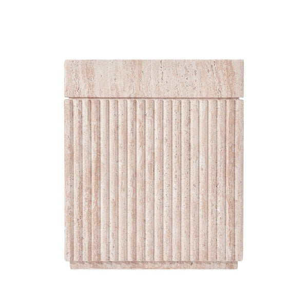 English Elm Mgo Fluted Travertine Effect Side Table Handcrafted Cylindrical Accent for Patio or Living Room N772P406690T