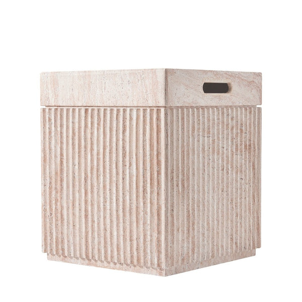 English Elm Mgo Fluted Travertine Effect Side Table Handcrafted Cylindrical Accent for Patio or Living Room N772P406690T