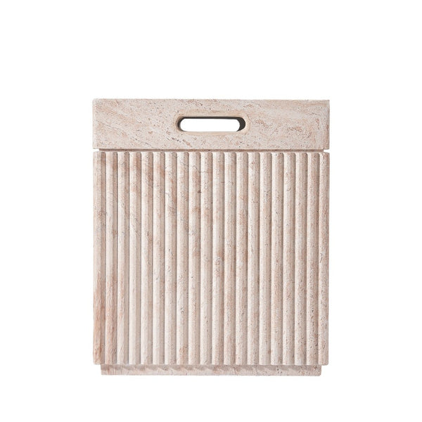 English Elm Mgo Fluted Travertine Effect Side Table Handcrafted Cylindrical Accent for Patio or Living Room N772P406690T