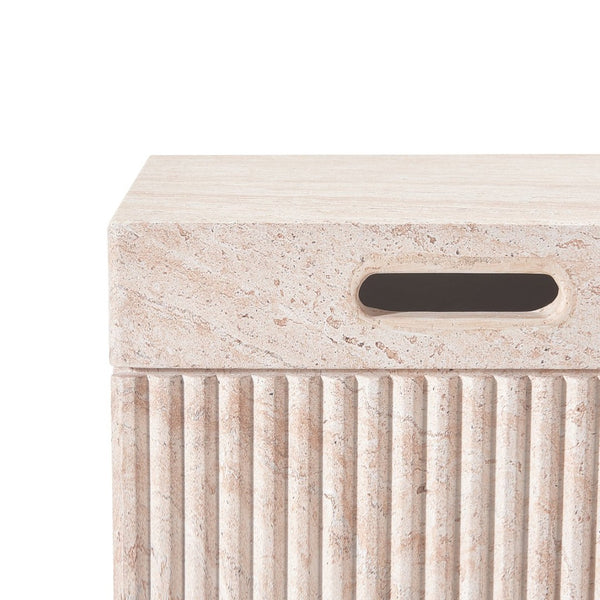 English Elm Mgo Fluted Travertine Effect Side Table Handcrafted Cylindrical Accent for Patio or Living Room N772P406690T