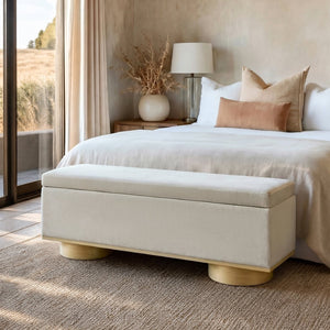 English Elm Modern Boucle Upholstered Storage Bench with Hidden Lift Top for Bedroom Entryway N772P436596A