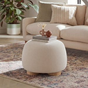 English Elm 15"h Square Oatmeal Upholstered Footstool with Rubberwood Legs for Living Room N772P436599A