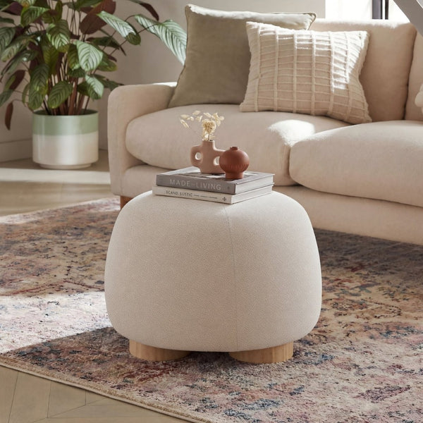 English Elm 15"h Square Oatmeal Upholstered Footstool with Rubberwood Legs for Living Room N772P436599A